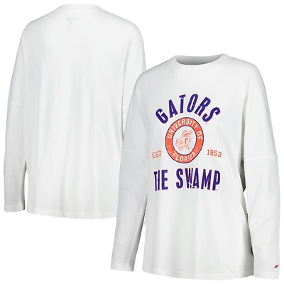 Women's League Collegiate Wear White Florida Gators Clothesline Oversized Long Sleeve T-Shirt