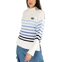 Women's Lusso  White Florida Gators Simone Striple Mock Neck Oversized Pullover Sweater