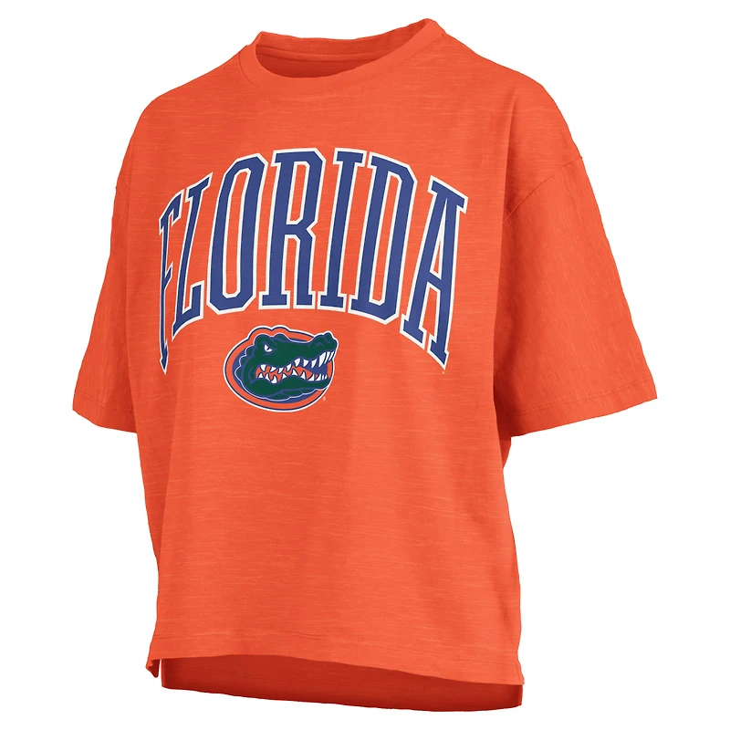 T-shirt surdimensionné à la taille avec logo Royal Florida Gators Arch Pressbox pour femme