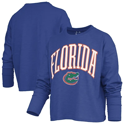 Women's Pressbox Royal Florida Gators Motley Boxy Waist-Length Long Sleeve T-Shirt