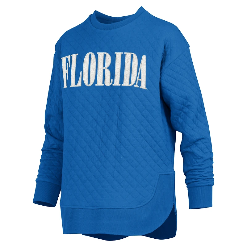 Women's Pressbox Royal Florida Gators Quilted Long Sleeve Pullover Sweatshirt