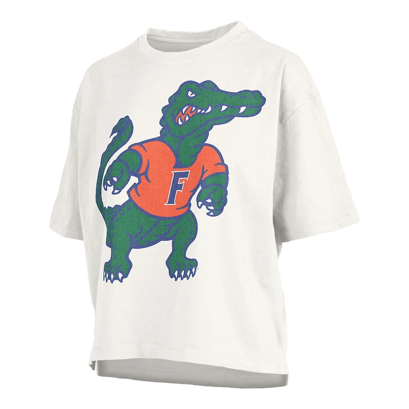 T-shirt à imprimé flammé blanc Pressbox pour femmes, Florida Gators, Big Canvas Puff Castillo Motley Slub