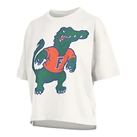 T-shirt à imprimé flammé blanc Pressbox pour femmes, Florida Gators, Big Canvas Puff Castillo Motley Slub