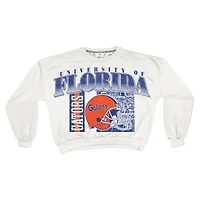 Sweat-shirt rétro surdimensionné Janice blanc des Florida Gators pour femme, longueur à la taille
