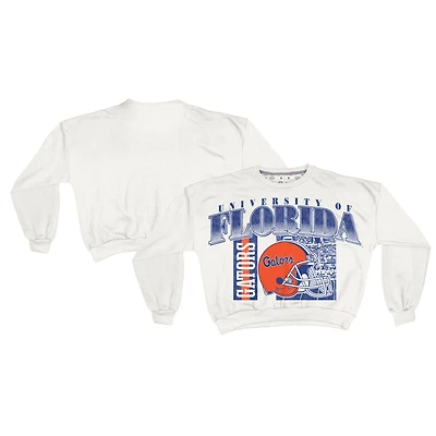 Women's Pressbox White Florida Gators Oversized Janice Retro Waist-Length Sweatshirt