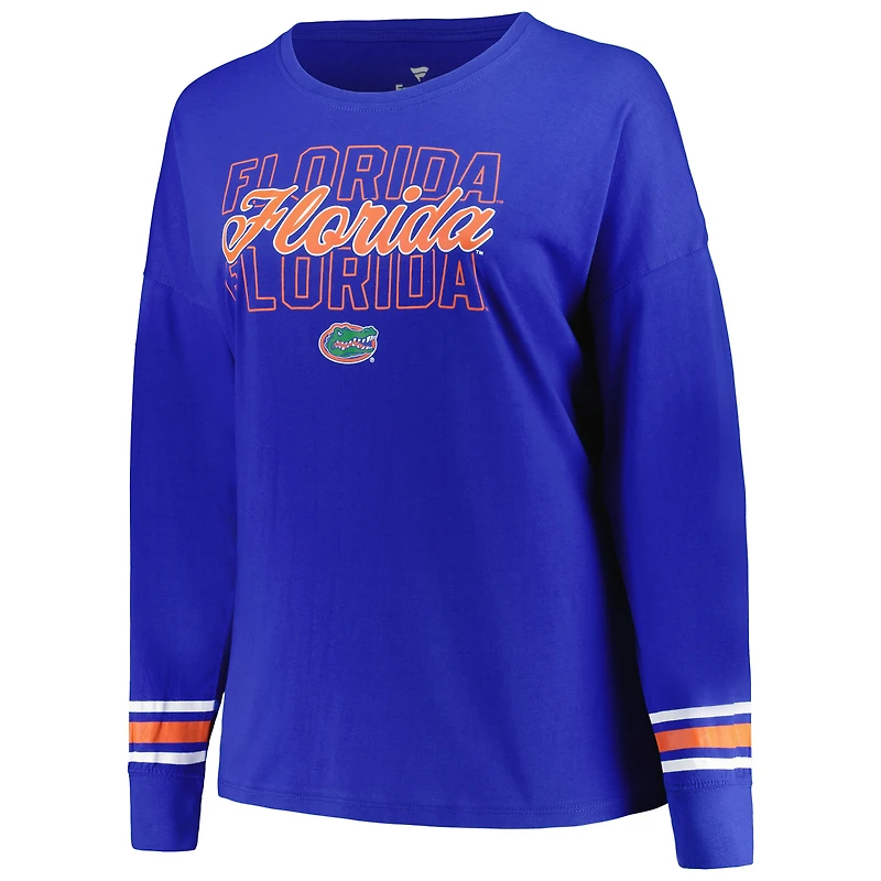 T-shirt à manches longues et encolure dégagée trois inscriptions Profile Royal Florida Gators pour femme
