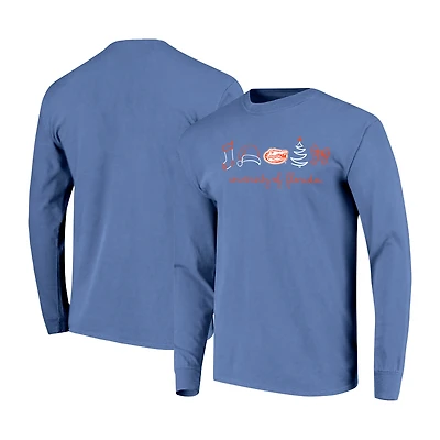 T-shirt à manches longues pour femmes Royal Florida Gators Christmas Elements Comfort Colors