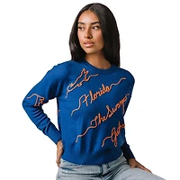 Women's Royal Florida Gators Love Note Embroidered Pullover Sweater