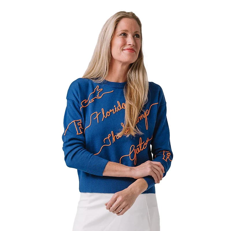 Women's Royal Florida Gators Love Note Embroidered Pullover Sweater