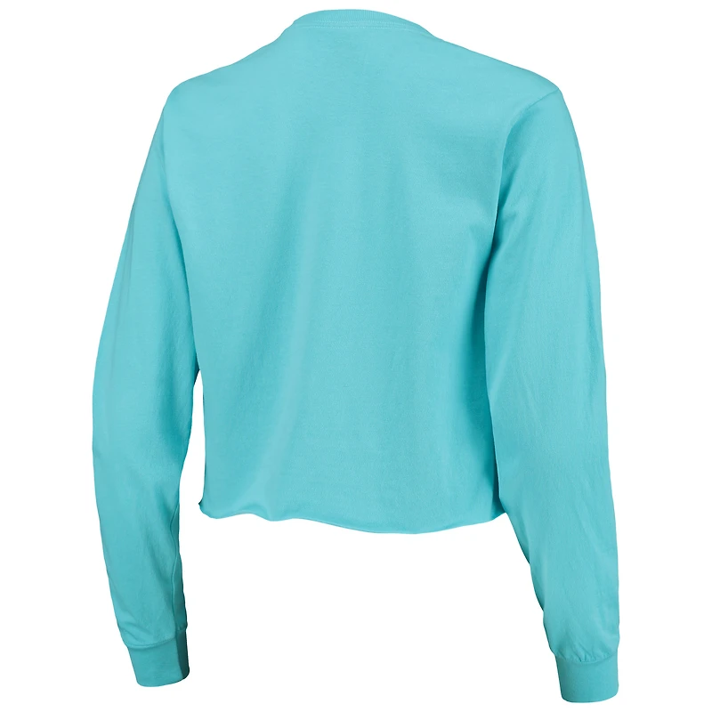 Haut court à manches longues pour femme, motif palmiers et coucher de soleil, couleur turquoise, inspiré des Florida Gators
