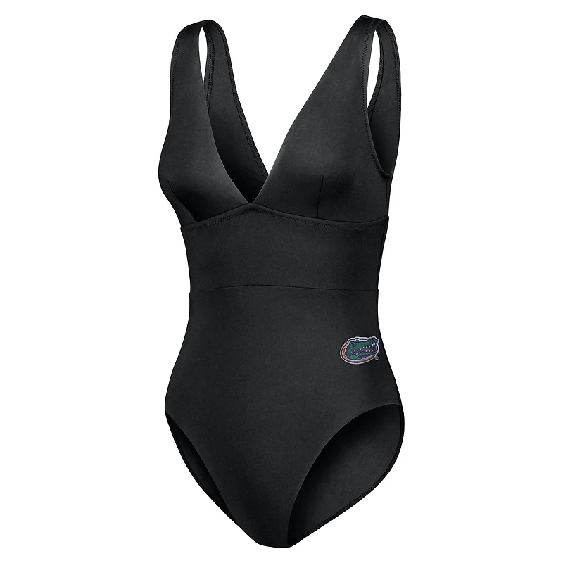 Women's Tommy Bahama Black Florida Gators Palm Modern V-Neck One-Piece Swimsuit