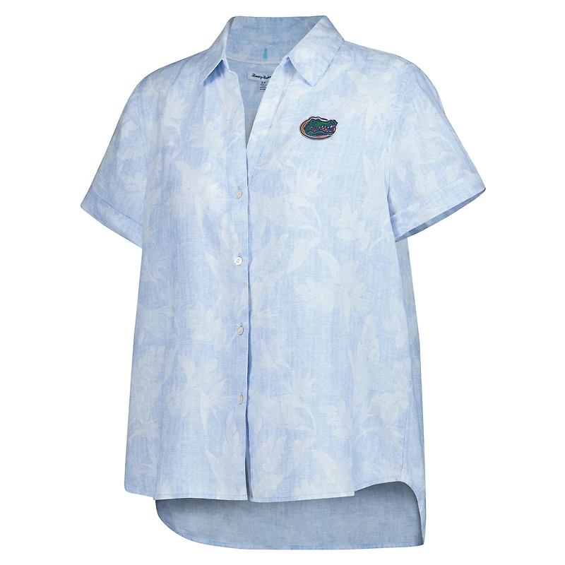 Women's Tommy Bahama Light Blue Florida Gators Legacy Leaves Camp Button-Up Shirt