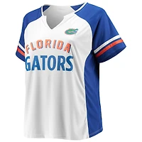 Women's White Florida Gators Plus Stripe Raglan Notch Neck T-Shirt