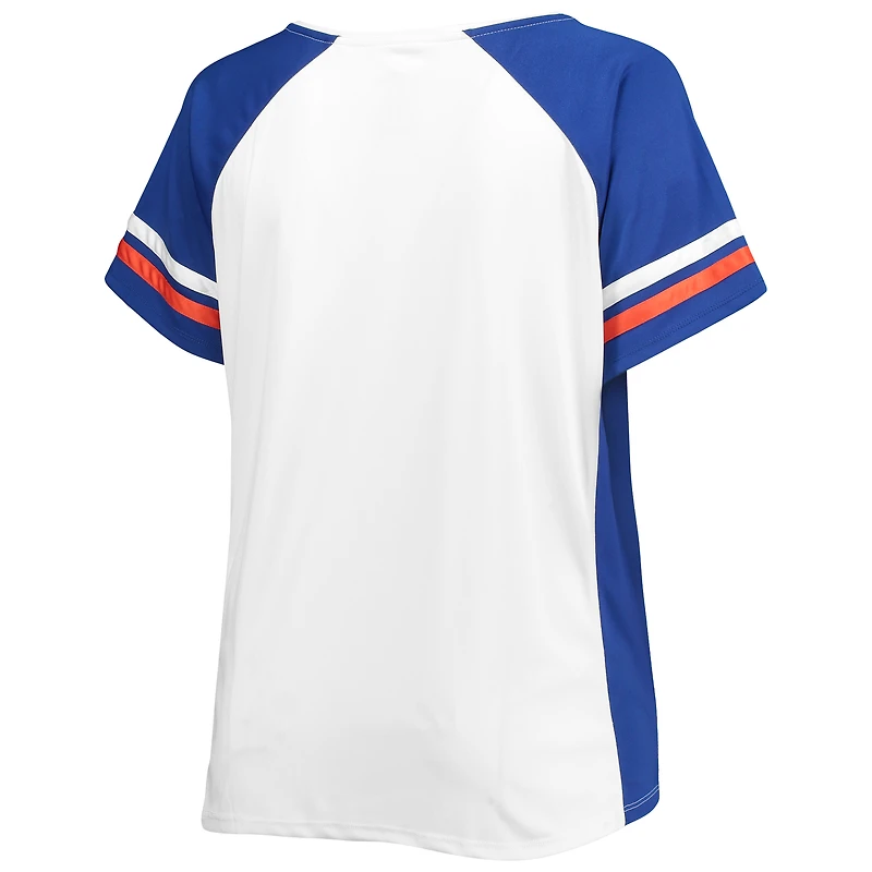 Women's White Florida Gators Plus Stripe Raglan Notch Neck T-Shirt