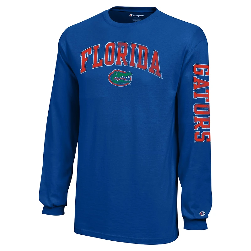 Youth Champion Royal Florida Gators Distressed Arch Over Logo Long Sleeve T-Shirt