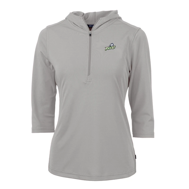Women's Cutter & Buck Silver Florida Gulf Coast Eagles Virtue Eco Pique Half-Zip 3/4 Sleeve Pullover Hoodie