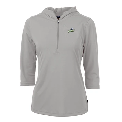 Women's Cutter & Buck Silver Florida Gulf Coast Eagles Virtue Eco Pique Half-Zip 3/4 Sleeve Pullover Hoodie