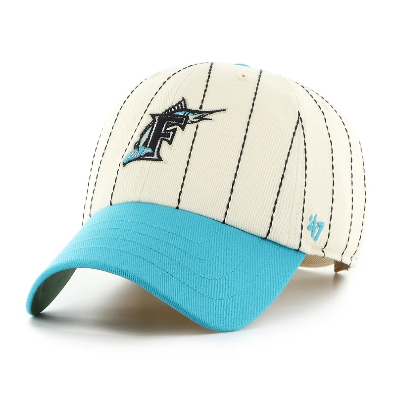 Casquette ajustable '47 x Rawlings Natural/Teal Florida Marlins à rayures fines Clean Up pour homme