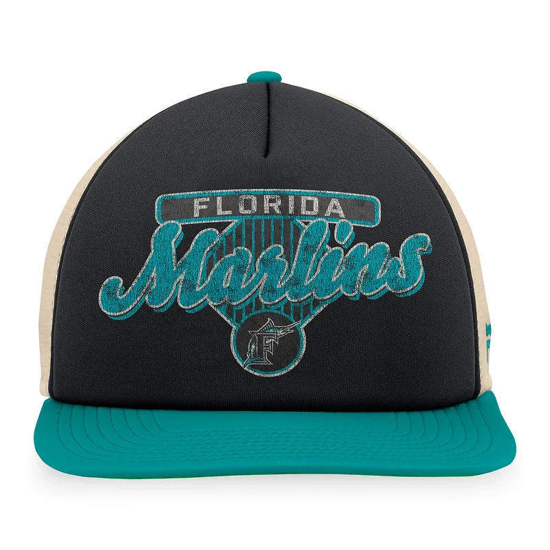Men's Fanatics Black/Teal Florida Marlins Cooperstown Collection Talley Foam Trucker Snapback Hat