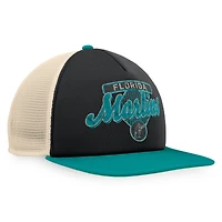 Casquette Snapback de camionneur en mousse Talley de la collection Cooperstown des Marlins de Floride noir/bleu sarcelle Fanatics pour hommes