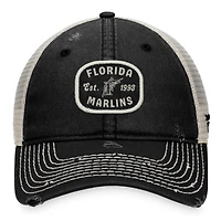 Men's Fanatics Black Florida Marlins Distressed Patch Trucker Adjustable Hat