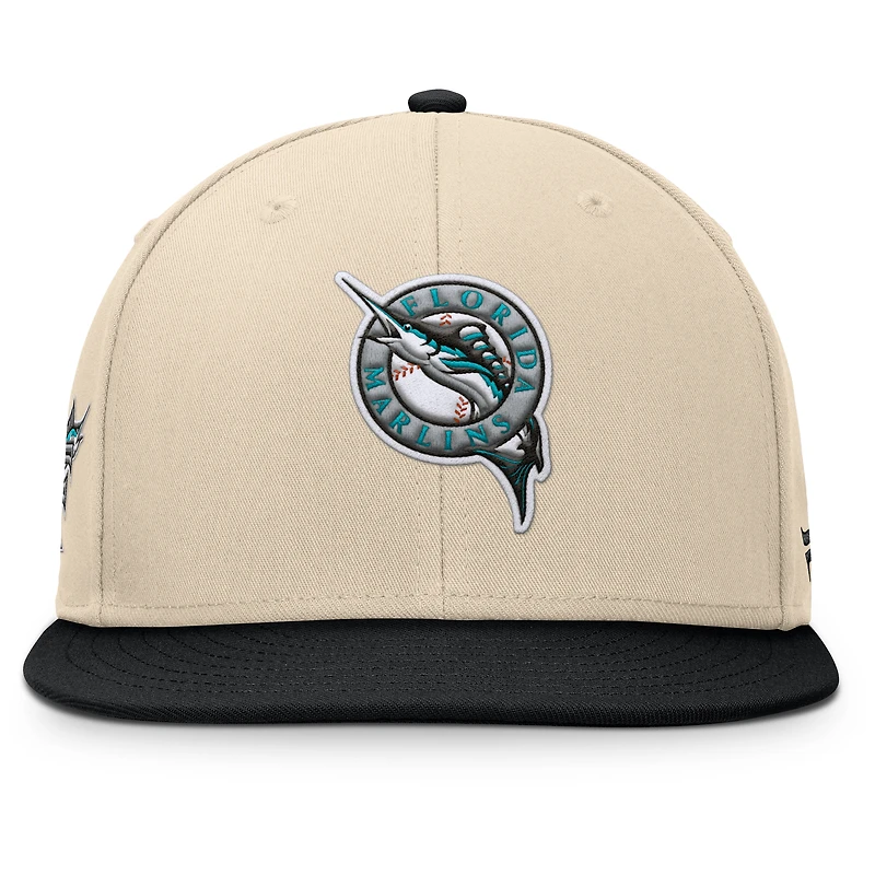 Casquette snapback Bounder Fanatics pour homme, couleur naturelle/noire, collection Cooperstown des Florida Marlins