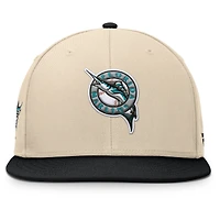 Casquette snapback Bounder Fanatics pour homme, couleur naturelle/noire, collection Cooperstown des Florida Marlins