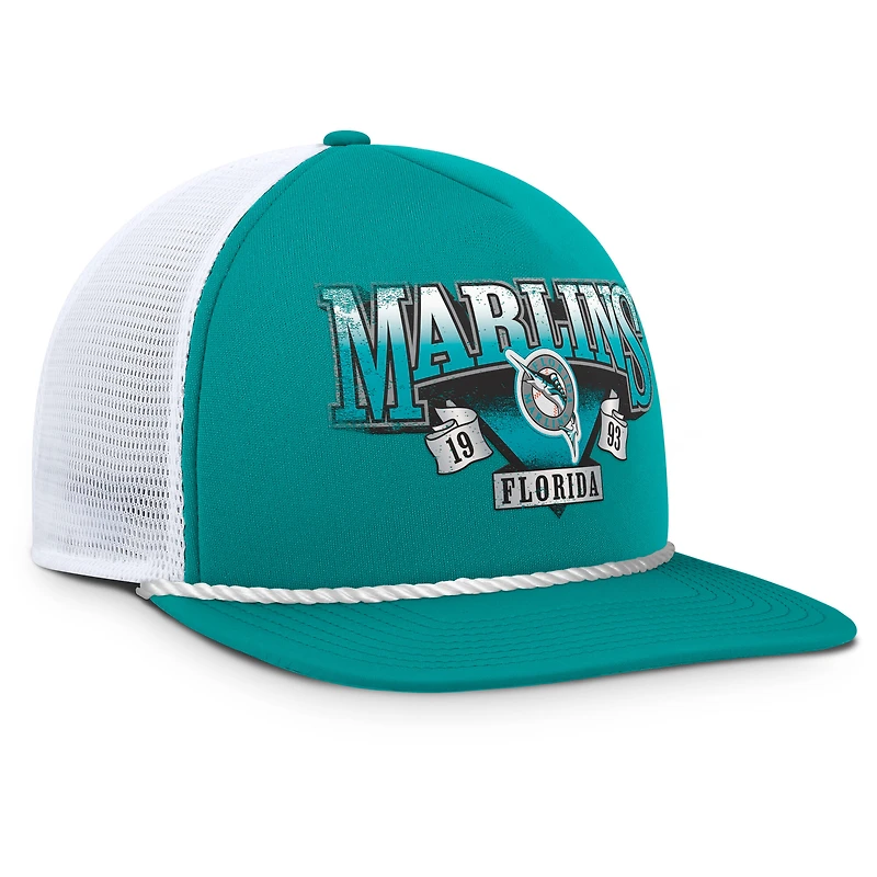 Casquette snapback Fanatics pour homme, turquoise et blanche, Florida Marlins, collection Cooperstown, modèle Recall