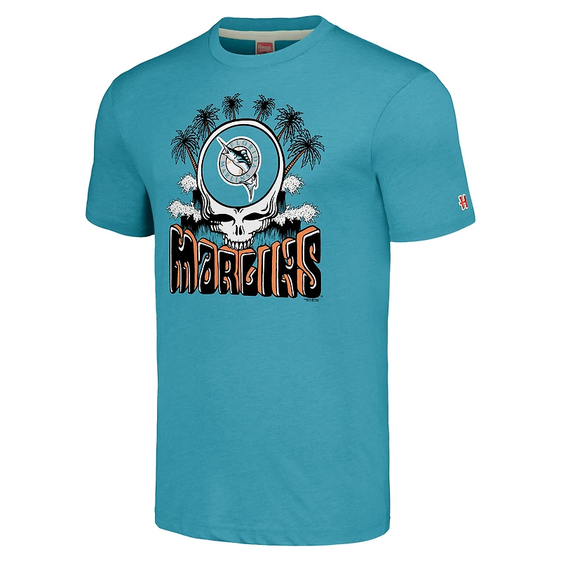 Men's Homage Teal Florida Marlins Cooperstown Collection Grateful Dead Tri-Blend T-Shirt