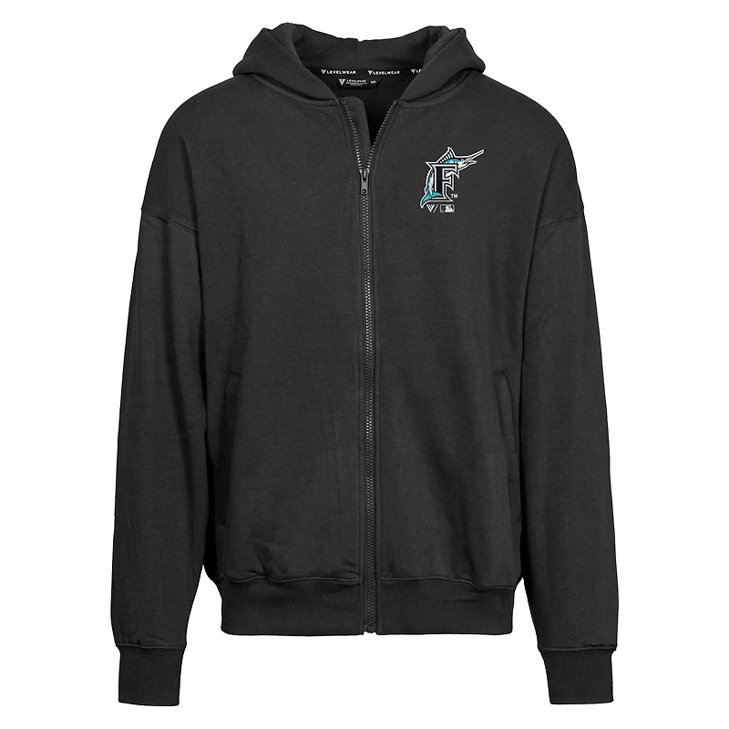 Sweat à capuche entièrement zippé avec logo Uphill City Core pour homme de la collection Cooperstown des Florida Marlins Levelwear, noir