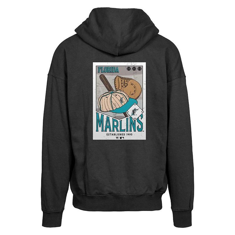 Sweat à capuche entièrement zippé avec logo Uphill City Core pour homme de la collection Cooperstown des Florida Marlins Levelwear, noir