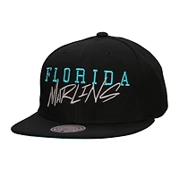 Casquette Snapback noire avec étiquette de l'équipe des Marlins de Floride Mitchell & Ness pour hommes