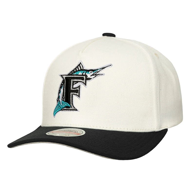 Men's Mitchell & Ness  Cream Florida Marlins Coop Stretch-Snapback Hat