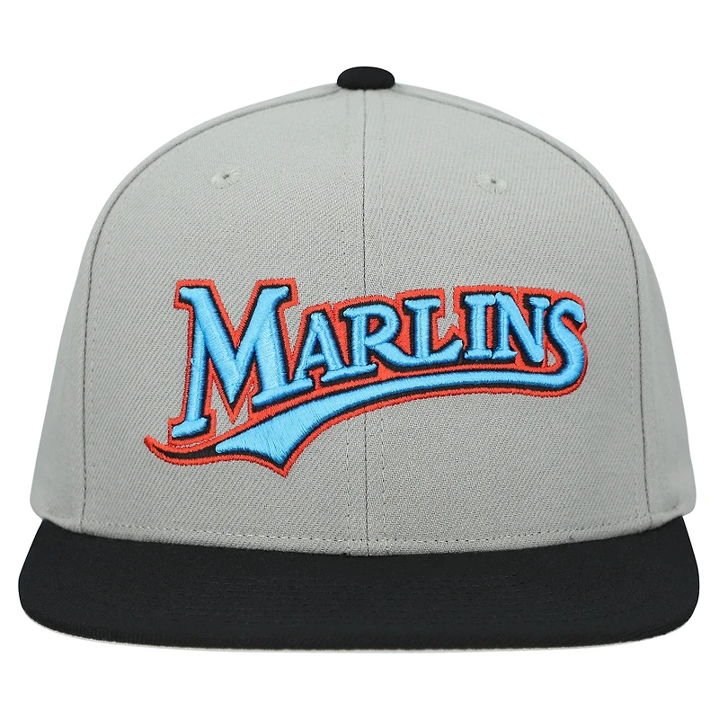 Casquette snapback basique Mitchell & Ness grise Florida Marlins Cooperstown Collection pour homme