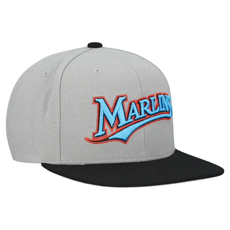 Casquette snapback basique Mitchell & Ness grise Florida Marlins Cooperstown Collection pour homme