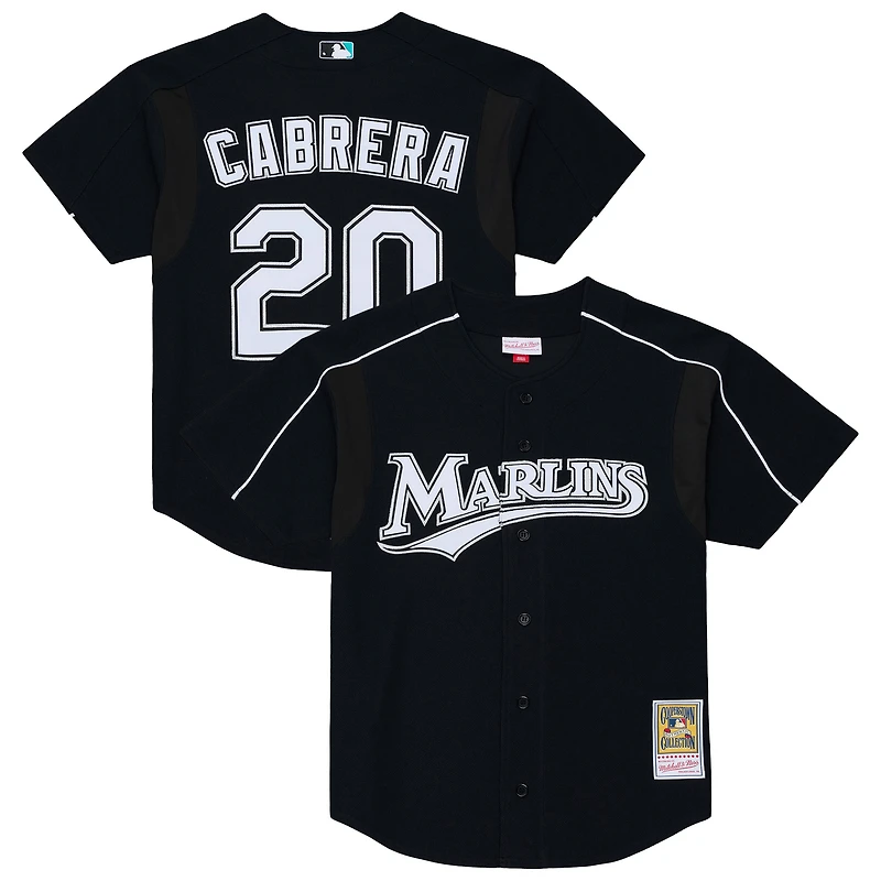 Maillot d'entraînement à boutons Mitchell & Ness Miguel Cabrera noir Florida Marlins 2003 Cooperstown en maille pour homme