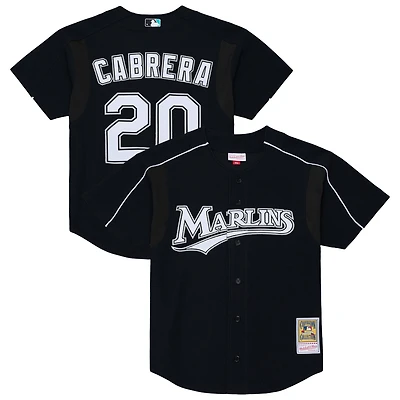 Men's Mitchell & Ness Miguel Cabrera Black Florida Marlins 2003 Cooperstown Mesh Batting Practice Button-Up Jersey