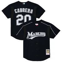 Men's Mitchell & Ness Miguel Cabrera Black Florida Marlins 2003 Cooperstown Mesh Batting Practice Button-Up Jersey