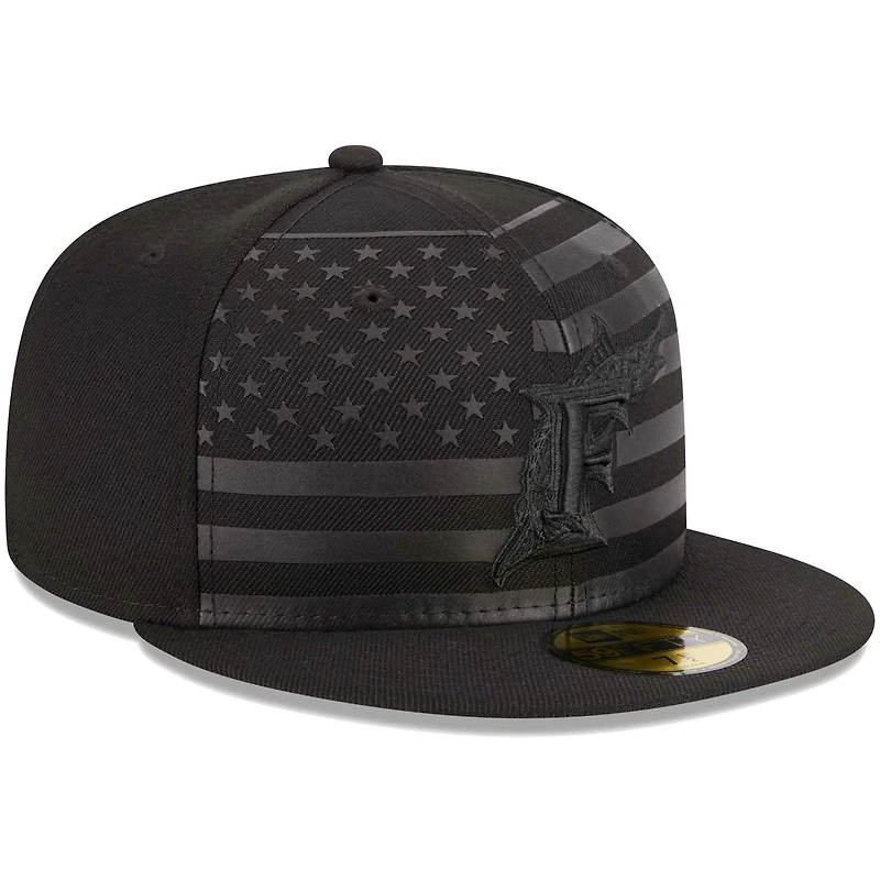Men's New Era Black Florida Marlins Cooperstown Collection Tonal Flag 59FIFTY Fitted Hat