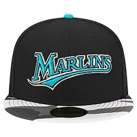Men's New Era Black Florida Marlins Metallic Camo 59FIFTY Fitted Hat