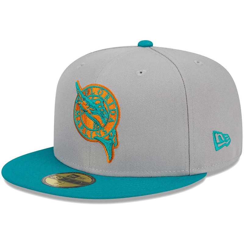 Casquette ajustée 59FIFTY pour homme de la collection Florida Marlins Cooperstown New Era, gris/bleu sarcelle