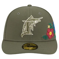 Casquette ajustée 59FIFTY pour homme de la collection Cooperstown des Florida Marlins New Era, olive, à fleurs ton sur