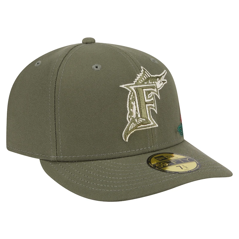 Men's New Era Olive Florida Marlins Cooperstown Collection Tonal Florals 59FIFTY Fitted Hat