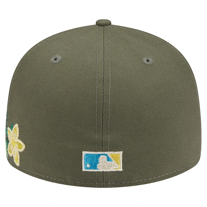 Casquette ajustée 59FIFTY pour homme de la collection Cooperstown des Florida Marlins New Era, olive, à fleurs ton sur