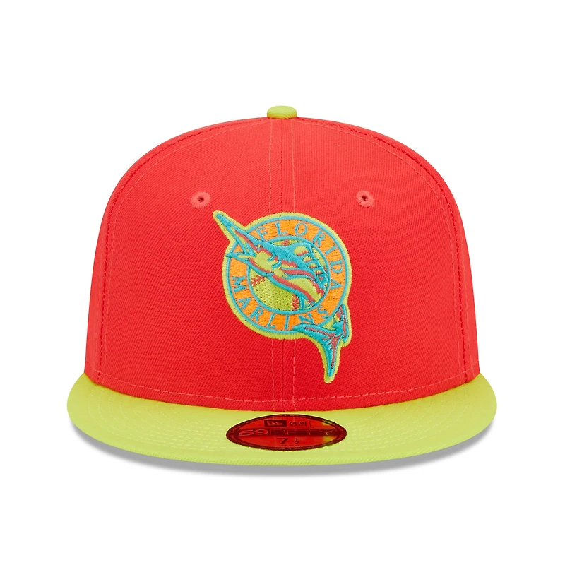 Casquette ajustée 59FIFTY pour homme New Era rouge/vert fluo Florida Marlins 1993 Inaugural Season Lava Highlighter Combo