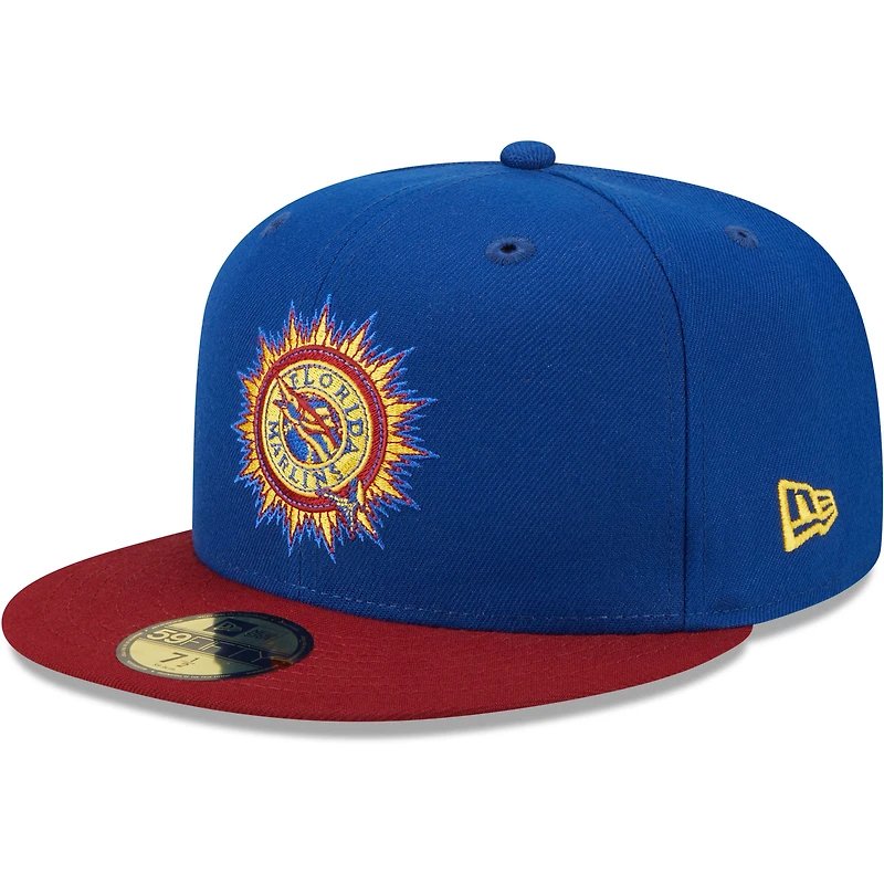 Casquette ajustée 59FIFTY pour homme New Era Royal/Red Florida Marlins Alternate Throwback Logo Primary Jewel Gold Undervisor