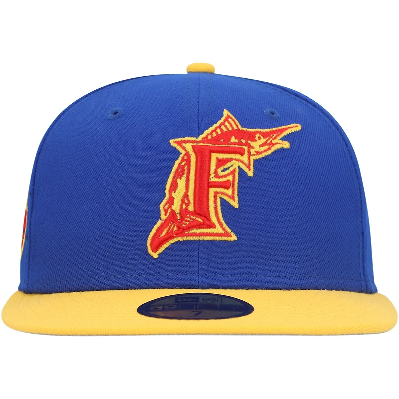 Casquette ajustée Empire 59FIFTY des Florida Marlins Cooperstown Collection pour homme New Era, bleu royal/jaune