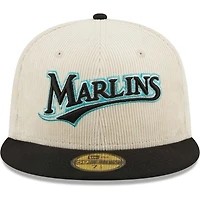 Men's New Era White Florida Marlins Cooperstown Collection Corduroy Classic 59FIFTY Fitted Hat