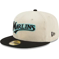 Men's New Era White Florida Marlins Cooperstown Collection Corduroy Classic 59FIFTY Fitted Hat