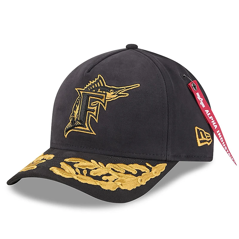 Men's New Era x Alpha Industries Black Florida Marlins A-Frame 9FORTY Adjustable Hat